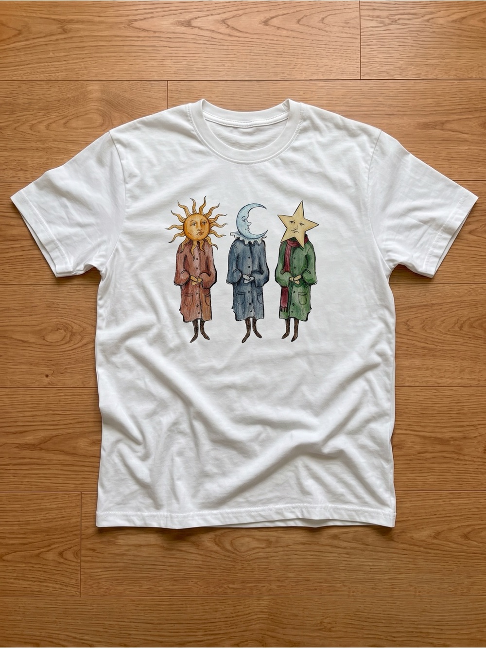 Gildan White Tee with Sun, Moon & Star Characters Unisex